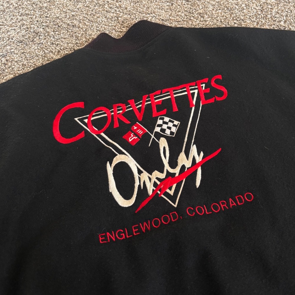 Corvettes Only Englewood Colorado Racing Wool Bomber Jacket Leather Black L